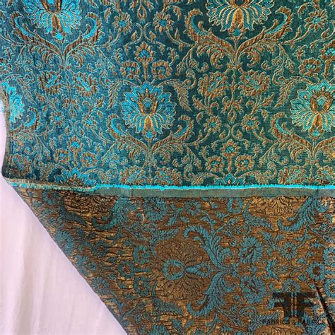 wrincled textured turquoise metallic gold damask fabric|Jacquard/Brocade .